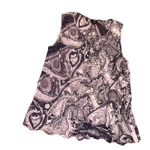 Talbots Light and Airy Petite Gray Patterned Sleeveless Shirt with front tie